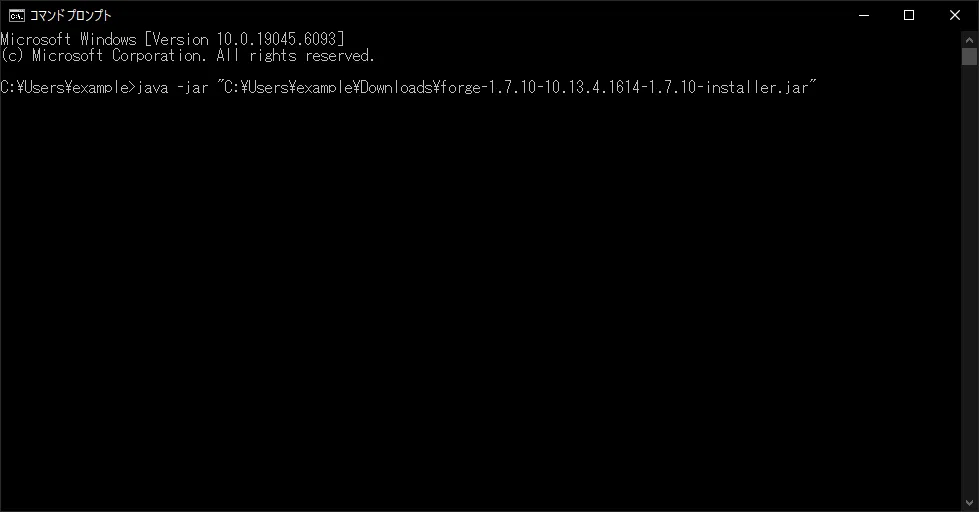コマンドプロンプトのスクリーンショット コマンドが入力されている